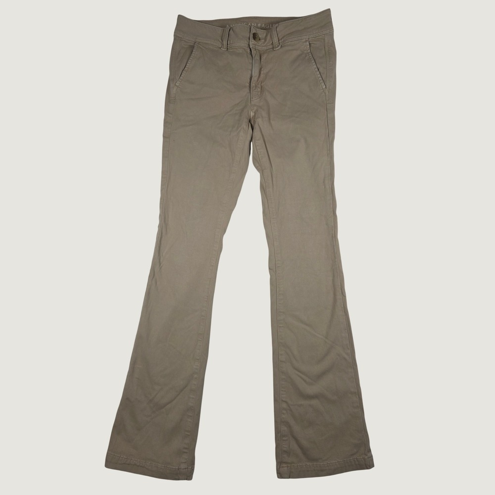 American Eagle Kick Boot Khakis Stretch Pants Size 6 Long Tan Low Rise